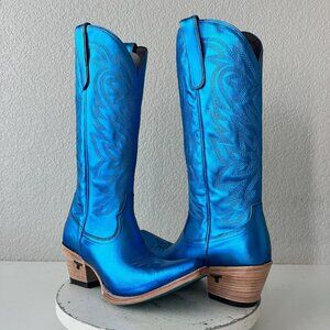 Lane SMOKESHOW Blue Metallic Cowboy Boots Western Cowgirl Mid Calf Tall Size 10